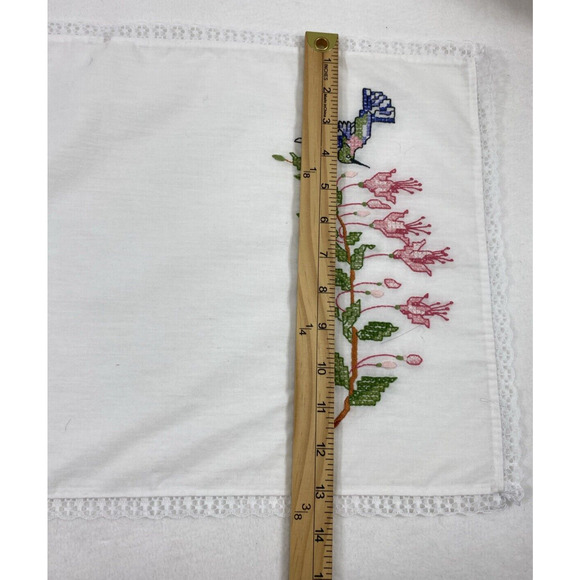 Two Hummingbird‎ Floral Embroidered Table Runners White Cotton Lace Trim - Picture 4 of 10